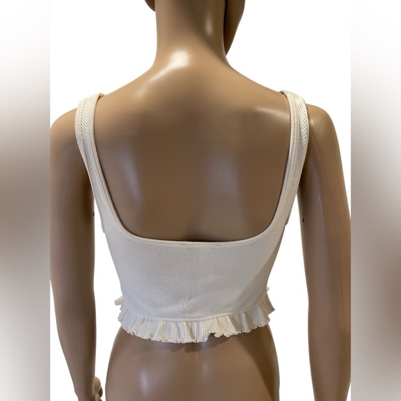 Zara White Ribbed Crop Top with Ruffle Hem size XS/S - Picture 3 of 3